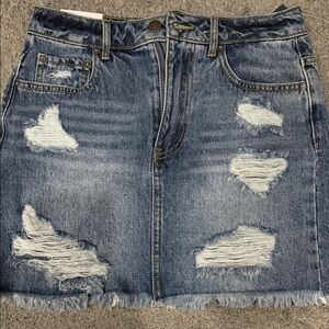 Forever 21 Blue Distressed Denim Mini Skirt
